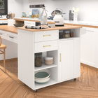 White movable dining table kitchen island with wheel